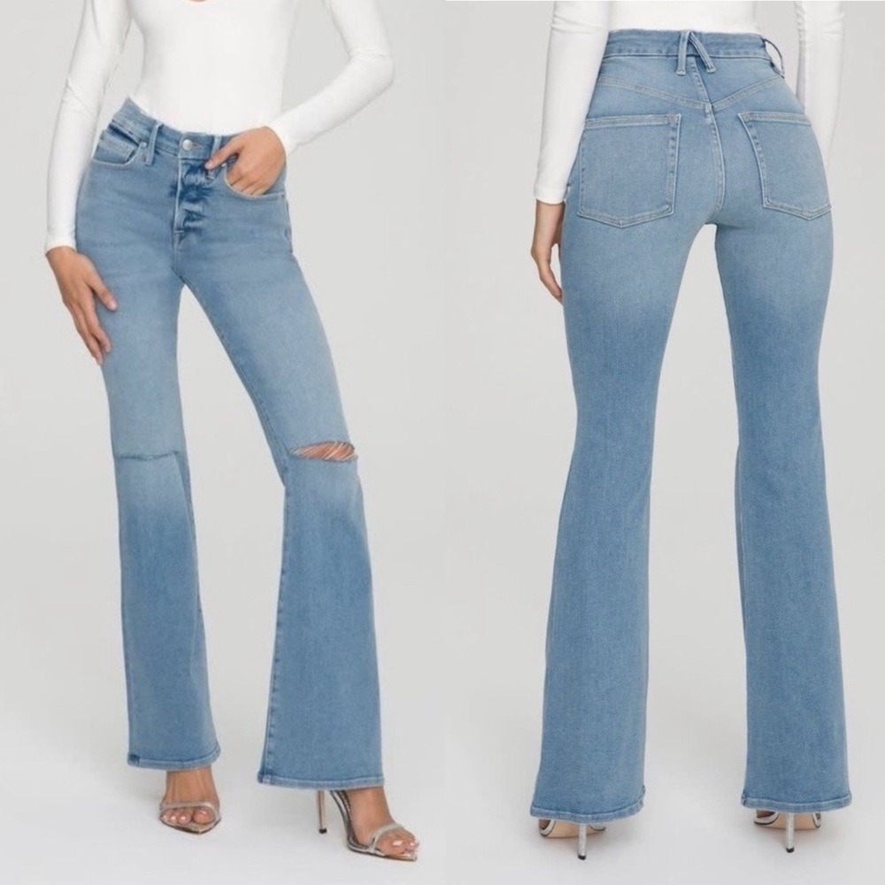 Good American Good Flare High Waist Flare Leg Jeans in Blue619 Sz 18‎